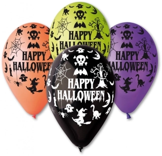 Balónek pastel 30 cm Happy Halloween potisk