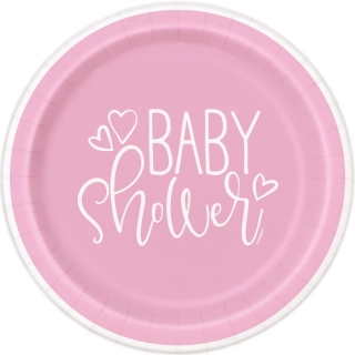Papírové talíře Baby Shower růžové - 18 cm