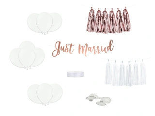 Svatební dekorační set na auto "Just married" rose gold