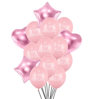 Balonkový buket Happy Birthday Růžový - 14 ks