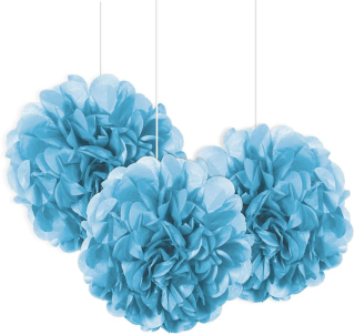 Dekorační závěsné pom pomy pudrově modré 3ks, 23cm