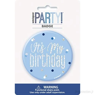 Narozeniná brož "Its my birthday" modrá s tečkami