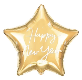 Fóliový balónek hvězda zlatá Happy New Year 46 cm
