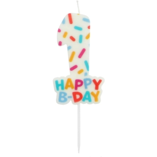 Dortová svíčka číslo 1 - Happy B-day 7 cm