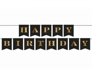 Narozeninový baner černo-zlatý Happy Birthday