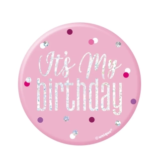 Narozeniná brož "Its my birthday" růžová s tečkami