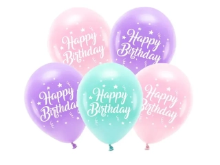 Latexové balonky Happy Birthday růžové 5 ks