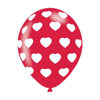 Latexové balonky červené se srdíčky 28cm - 6 ks