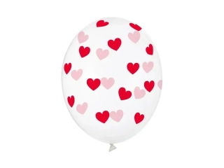 Latexové balonky průhledné s červenými srdíčky 30cm - 6 ks