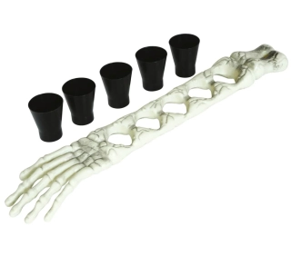 Držák na panáky kostlivcova ruka s 5 panáky