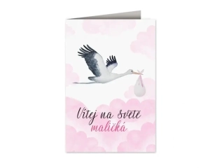 Přání k narození miminka Čáp - holčička