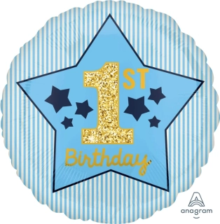 Foliový balonek 1st birthday modrý 43 cm