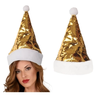 Vánoční čepice Santa flitrovaná zlatá
