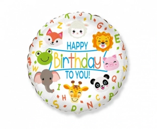 Foliový balonek Happy Birthday Zvířátka 45 cm - Nebalený