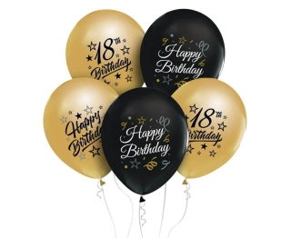 Latexové balonky metalické Happy Birthday s číslem 18 - 5 ks