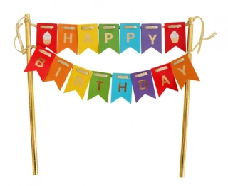 Dekorace na dort Happy Birthday - Duhová - Godan