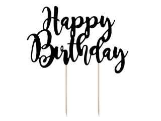 Dekorace na dort nápis Happy Birthday 22 cm - Černý